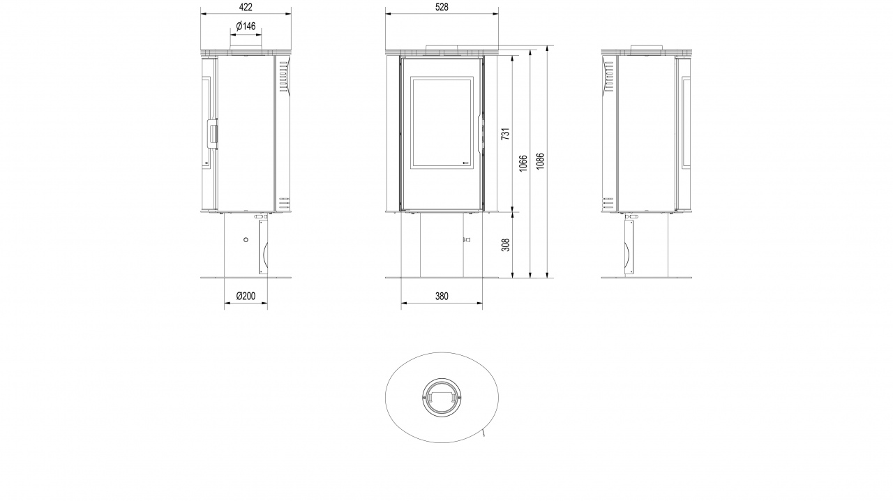 Печь-камин Kratki Koza AB/S/N/O/GLASS, сталь выпуклое стекло, стеклянная дверка, поворотная