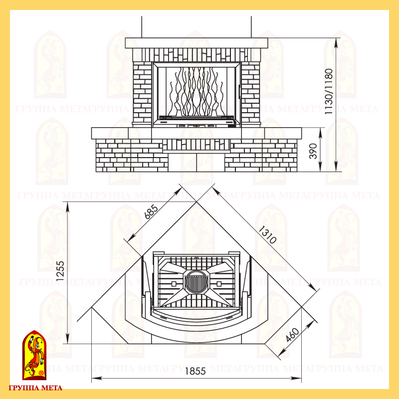 Облицовка МЕТА АТЛАНТ 700/800 угловой панорама топки 700/800