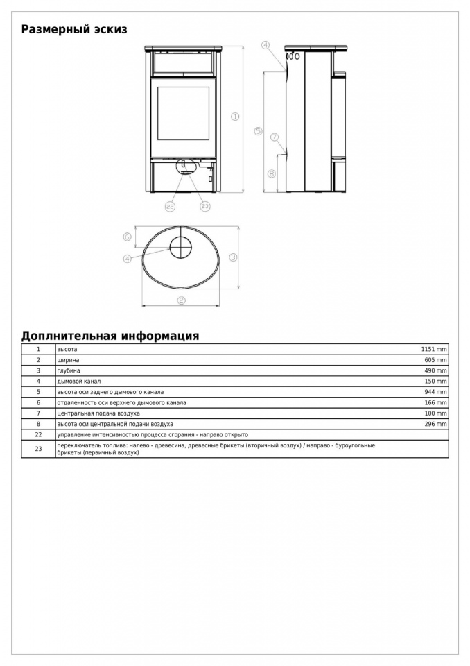 Печь-камин ABX Atlantik 7, чёрная сталь