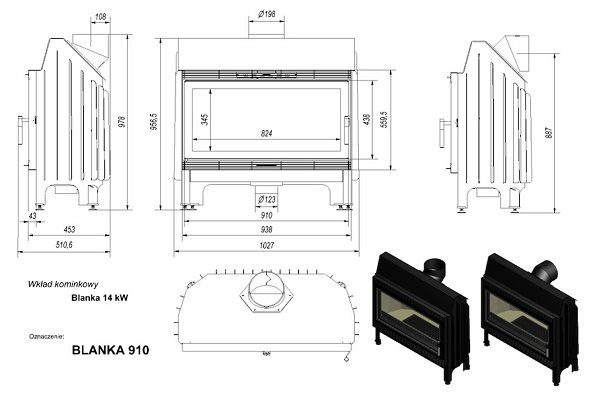 Каминная топка Kratki BLANKA 910 14 кВт стальная