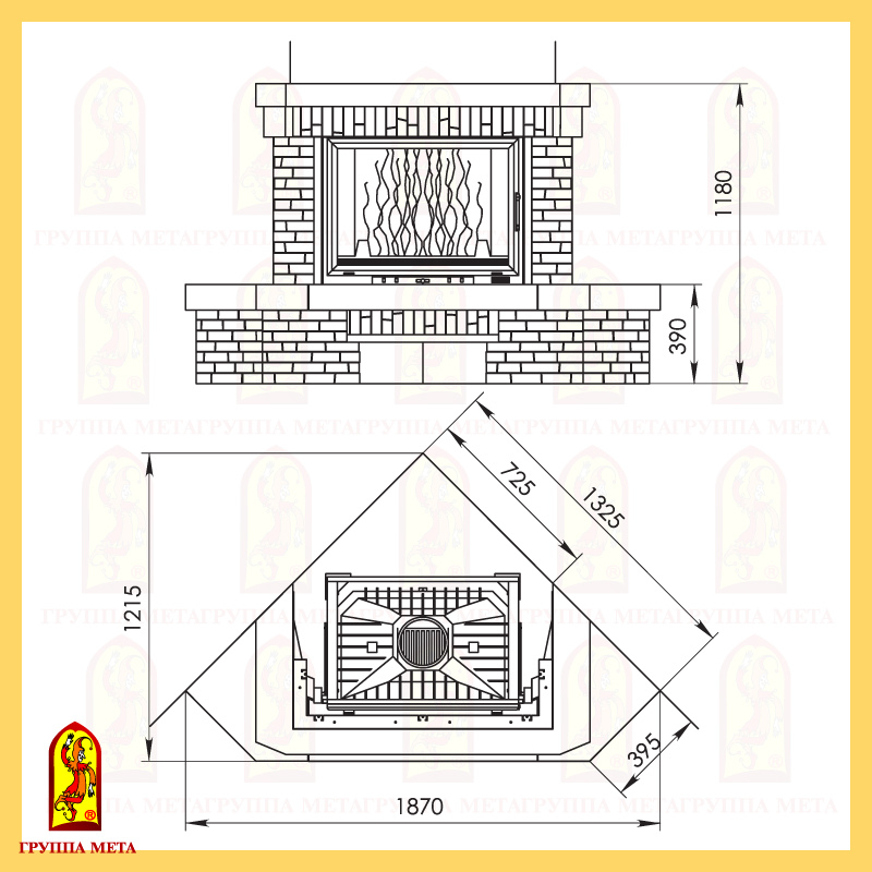 Облицовка МЕТА ЭЛЛАДА 800/900 угловой плоские топки 800/900