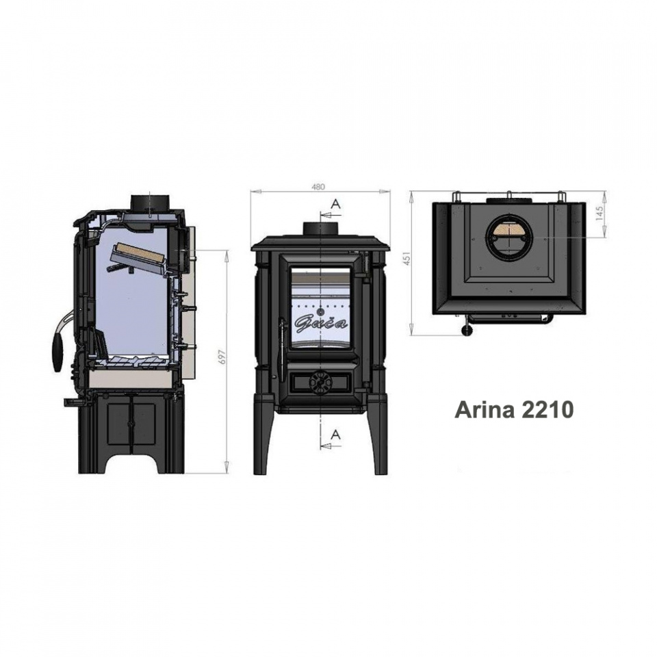 Печь-камин Guca ARINA-2210 чугунная, высокая Печь-камин Guca ARINA-2210 чугунная, высокая