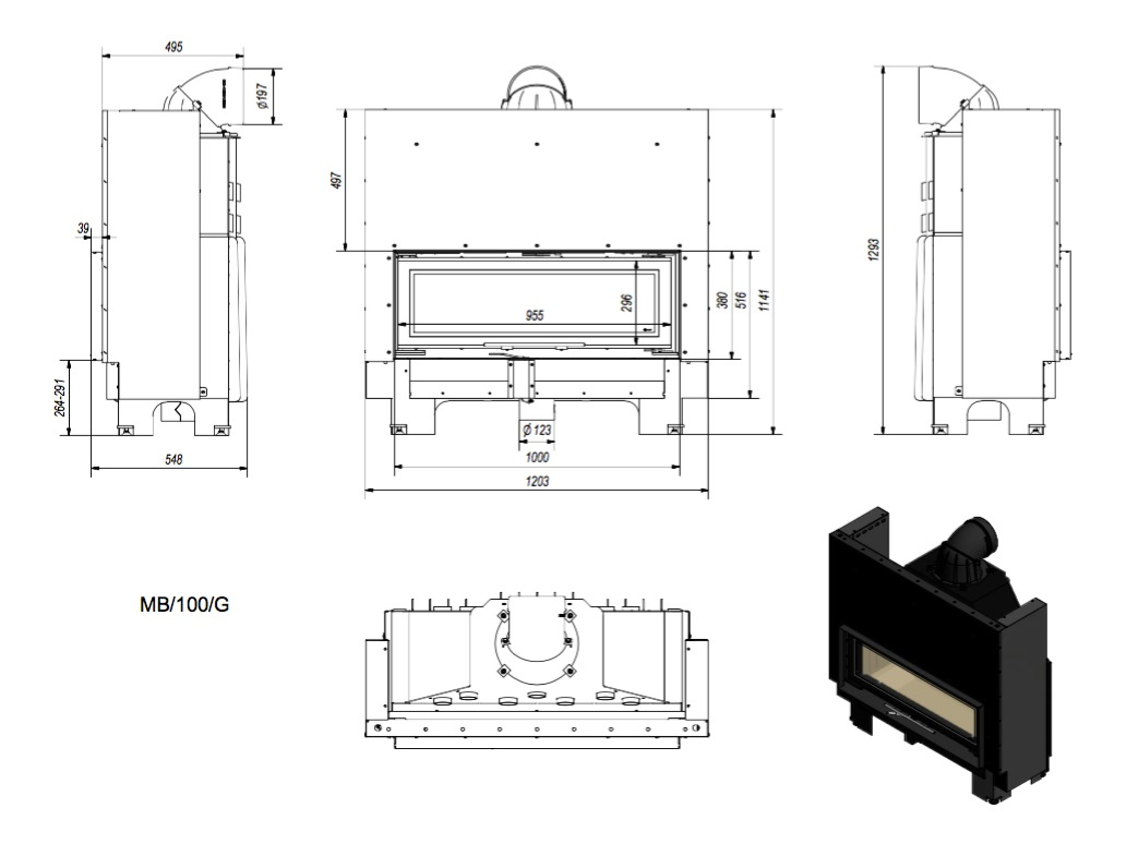 Каминная топка Kratki MB100/G 14 кВт стальная, гильотина