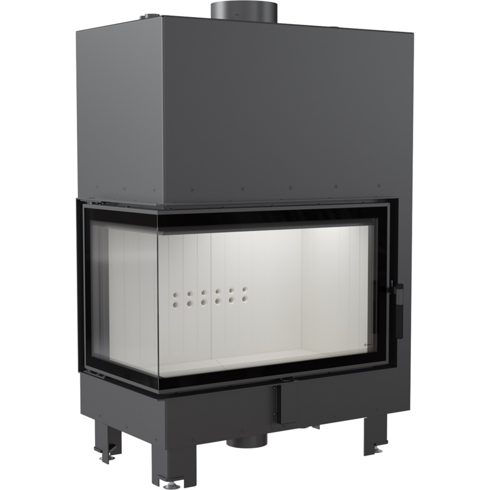 Каминная топка Kratki MBO/PW/15/L/BS/W 15 кВт стальная, угловое стекло слева, с водяным контуром