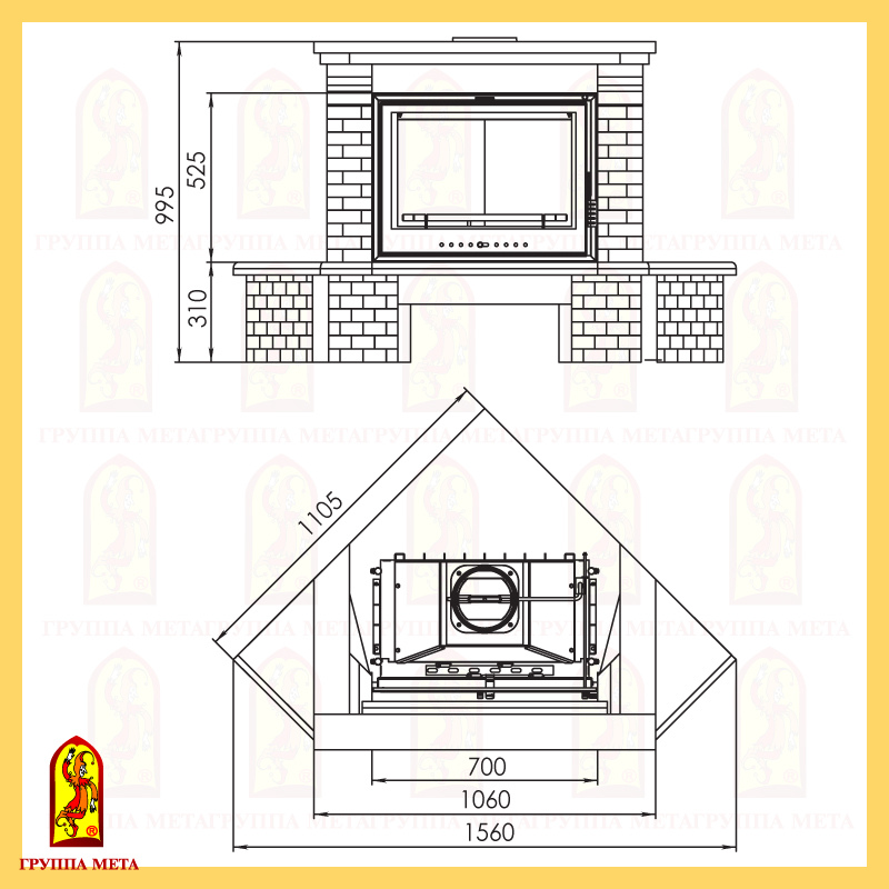 Облицовка МЕТА ОЛИМПИЯ 705 угловой. плоские топки 700