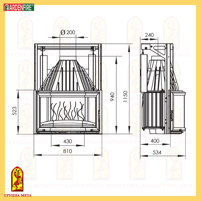камин МЕТА ПРИЗМА 850 П сделано в России