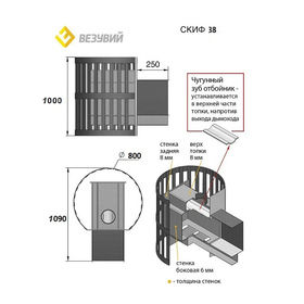 Банная печь Везувий Скиф Ковка 38 (205) с выносом, дверка со стеклом, кованая отделка