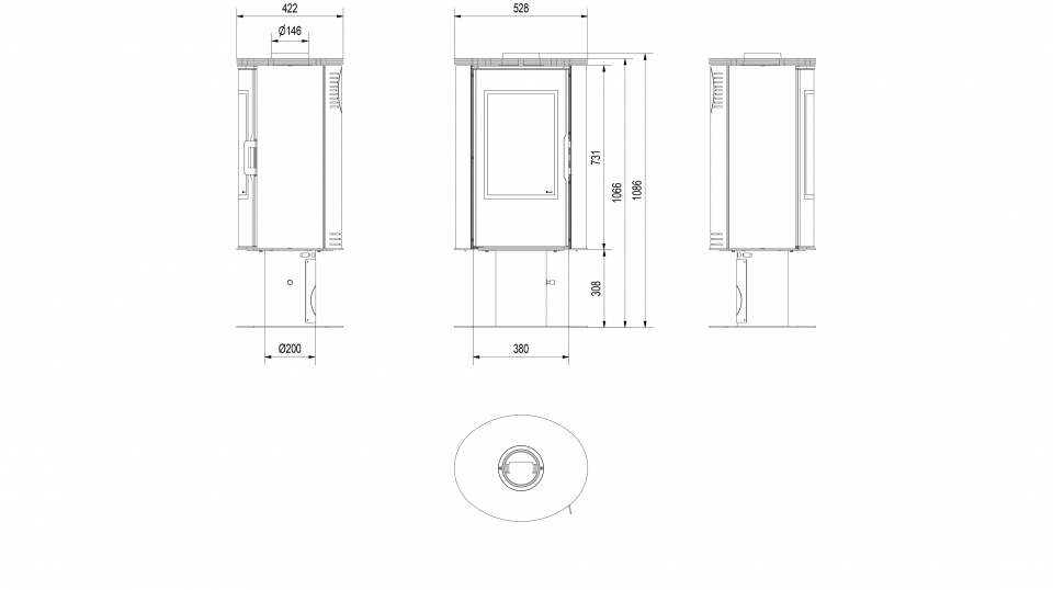 Печь-камин Kratki Koza AB/S/N/O/GLASS, сталь выпуклое стекло, стеклянная дверка, поворотная
