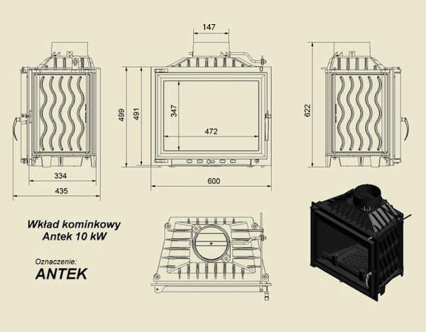 Каминная топка Kratki ANTEK/150 10 кВт чугунная