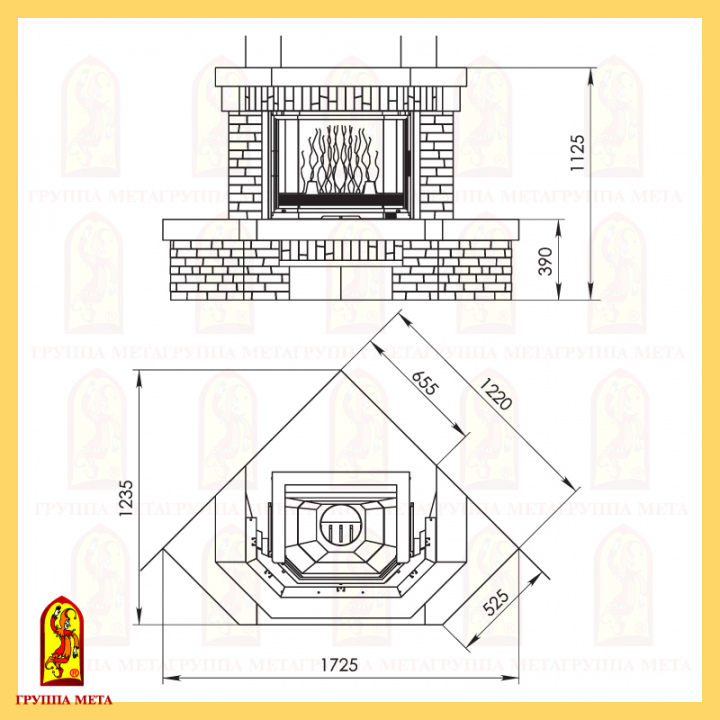 Облицовка МЕТА АРГО 700/850 угловой призма топки 700/850