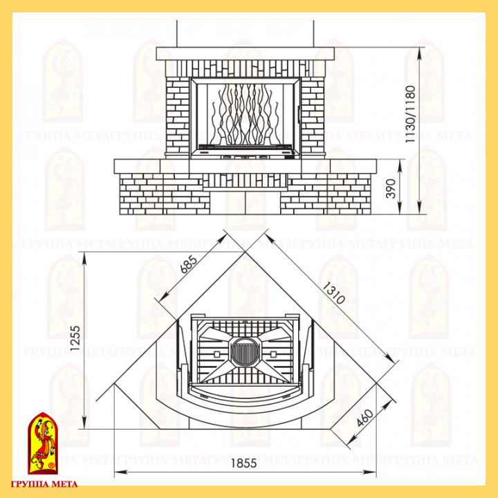Облицовка МЕТА АТЛАНТ 700/800 угловой панорама топки 700/800