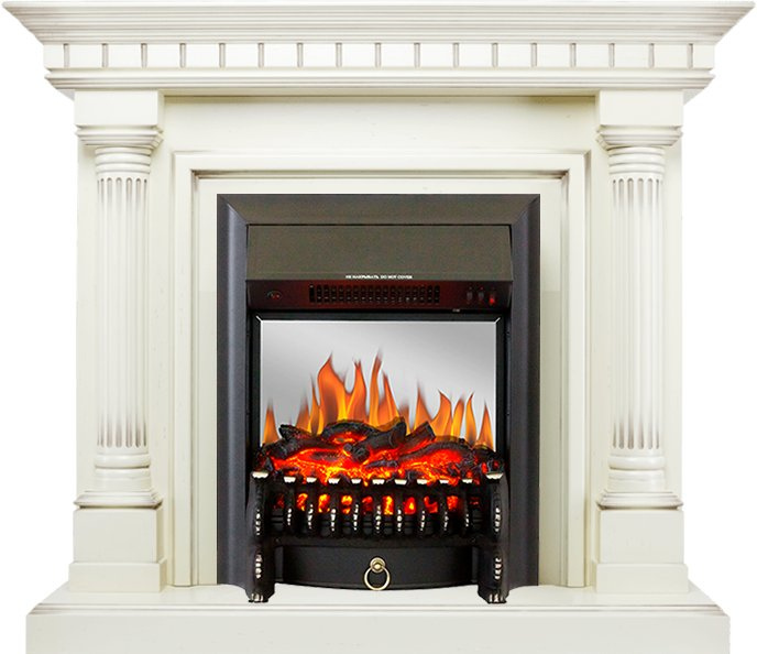 Каминокомплект Royal Flame портал Dallas Слоновая кость с патиной - очаг Fobos FX M Black