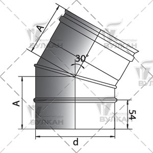 Вулкан Отвод 30° D150 без изоляции, зеркальный