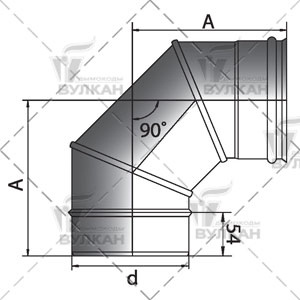 Вулкан Отвод 90° D180 без изоляции, зеркальный