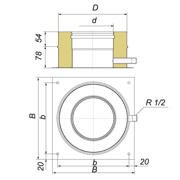 Вулкан Опора нижняя V50R D150/250 с боковым выпуском конденсата, нерж 321/304