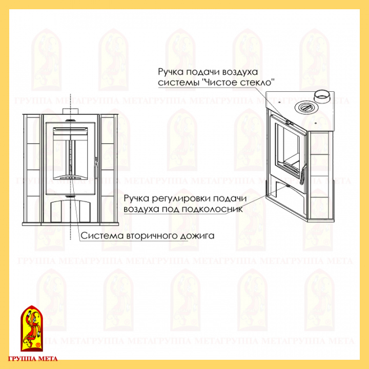 печь-камин МЕТА Одер 7 угловой с плитой сделано в России