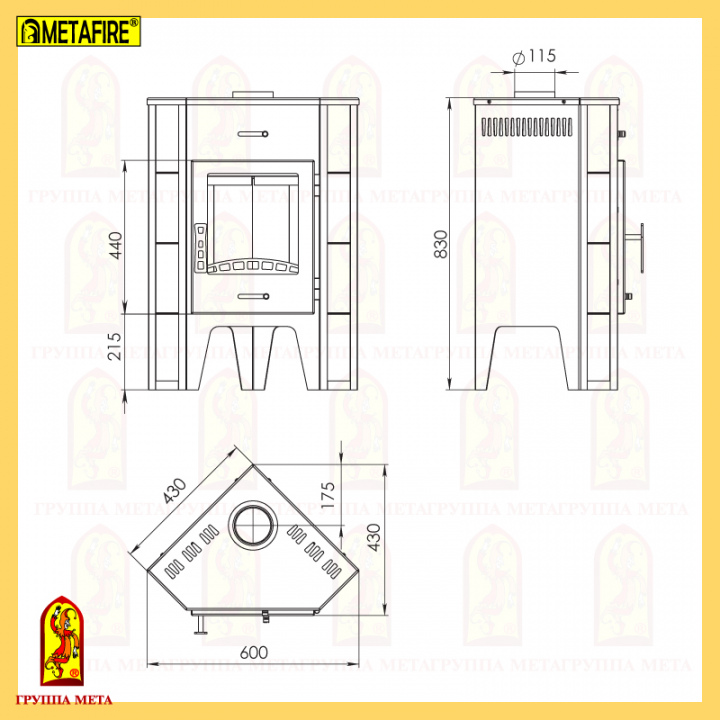 печь-камин МЕТА Пехорка 6 угловая сделано в России