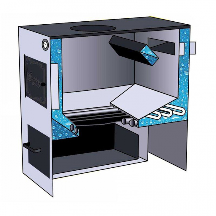 Котёл водяного отопления СИБИРЬ КВО 15 ТПЭ R подключение справа, с варочной плитой, мощность 15 кВт